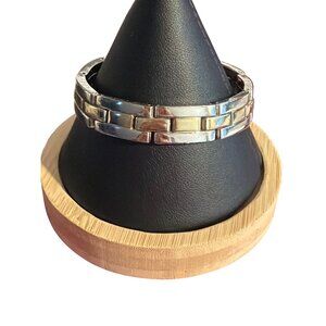 Silver Gold Tone Stainless Steel Link Bracelet Fold Over Clasp 7.5" 47.09g